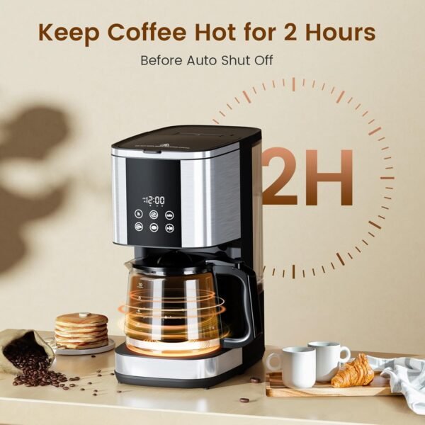 10-Cup Drip Coffee Maker, 24-Hour Programmable Coffee Brewer, Touch Screen, Coffee Strength Control, Reusable Filter, Coffee Pot, Energy Saving Auto Shut Off - Image 5