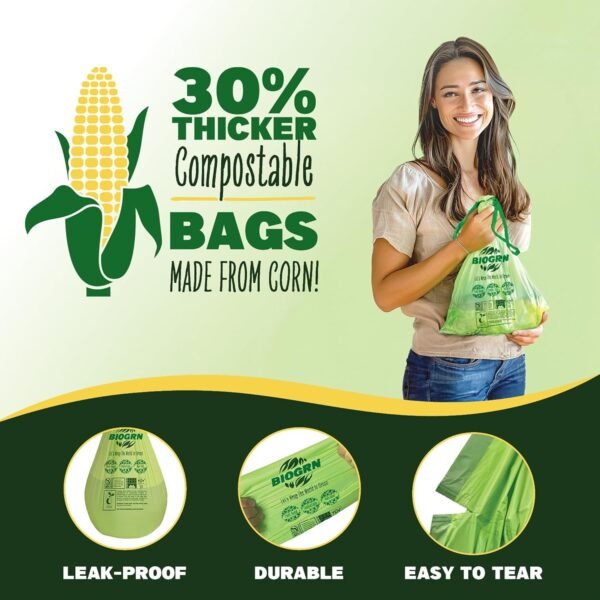 3 Gallon Compostable Trash Bags Drawstring, Heavy Duty Extra Thick 1 Mil, 11.36 Liter, 50 Bags, Small Kitchen Food Scrap Waste Bag, ASTM D6400, US BPI and OK Compost Home Certified - Image 4