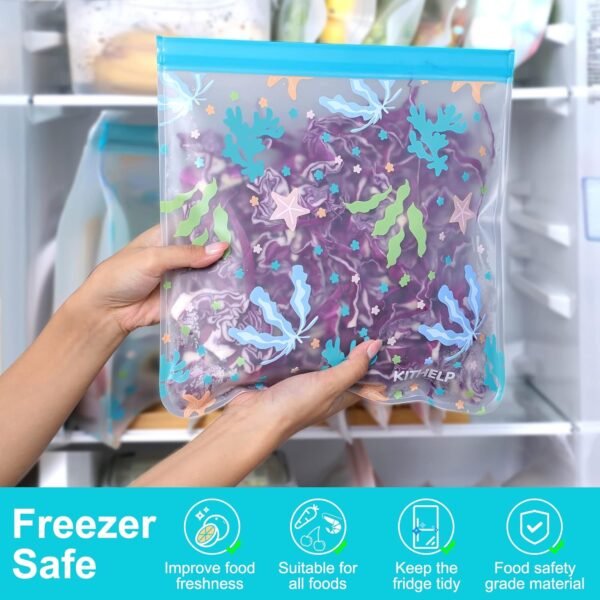 Reusable Freezer Gallon bags 12 PACK Extra Large Reusable Freezer Bags BPA Free Leakproof Plastic Bags Reusable Food Storage Bags Silicone Kids Snack Bags Reusable Ziplock Bags for Meal Prep, Travel - Image 4
