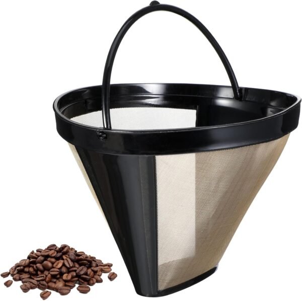 Reusable Coffee Filters, 8-12 Cup Premium Gold Coffee Filter Basket Cone Shape Permanent Basket Filter Coffee Maker Filters Compatible with Ninja Dual Brew Pro Reusable Coffee Filter