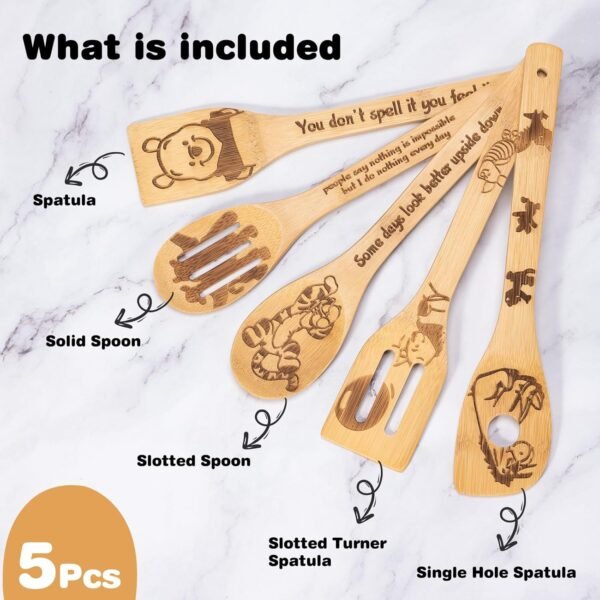 6PCS Cartoon Bamboo Wooden Spoon Set for Cooking, Bear Kitchen Accessories, Organic Food Cooking Utensils, Tiger Spatula for Kitchen Decor, Cookware Gifts for Women, Cute Bear Birthday Gifts for Women - Image 4