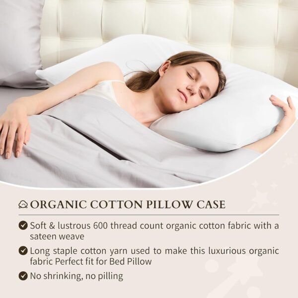 Warmstar 100% Organic Cotton White Pillow Cases Set of 2, Pillow Cases King Size Satin Weave Soft Hypoallergenic GOTS Certified Pillowcases Breathable Envelope Pillowcass,20x36 Inches - Image 4