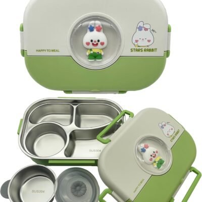 Stainless Steel Bento Box for Adults,Leakproof and BPA-Free, 1500ML Stainless Steel Lunch Box with 4 Compartments,1 Small Bowl,Stainless Steel Lunch Container for Travel,Office(green)