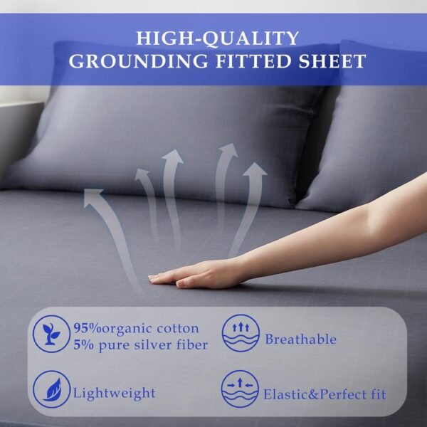 Grounding Fitted Sheet Silver Fiber Grounding Sheets Twin Grounded Bed Sheet Organic Cotton Earth Sheet with Cord (39"*75"*14",Grey) - Image 2