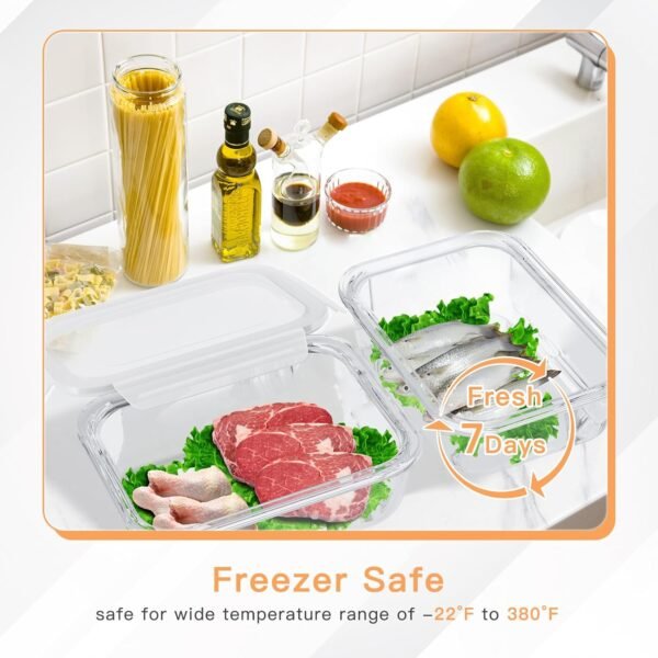 2 Pack Deli Meat Container for Fridge, Glass Meal Prep Containers with Lids, Cold Cuts Storage Containers, High Borosilicate Lunch Meat Container for Refrigerator, Bacon Cheese, 7.8x5.8x2.7 In - Image 2