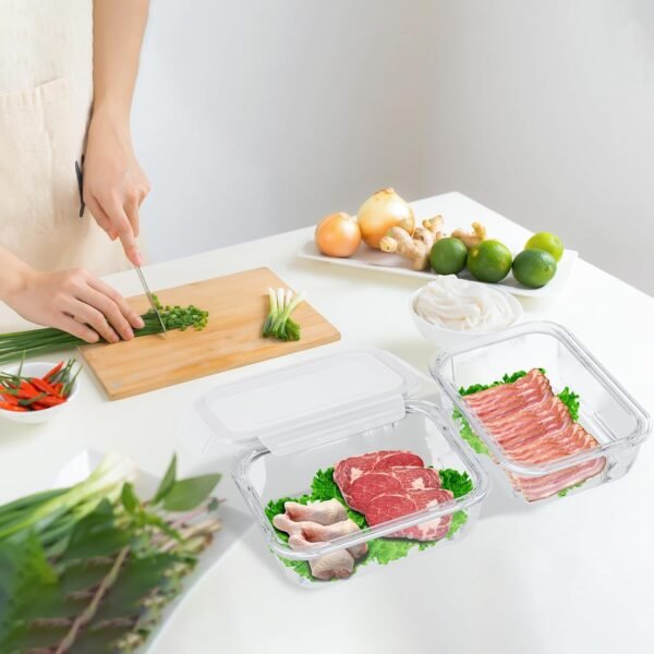 2 Pack Deli Meat Container for Fridge, Glass Meal Prep Containers with Lids, Cold Cuts Storage Containers, High Borosilicate Lunch Meat Container for Refrigerator, Bacon Cheese, 7.8x5.8x2.7 In - Image 9
