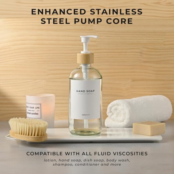 MaisoNovo Kitchen Soap Dispenser | 16.9 fl oz Glass Clear Soap Dispenser with Bamboo Pump - Image 7