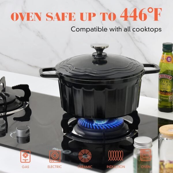 Dutch Oven Pot with Lid, 6.5 Quart Enameled Cast Aluminum Non-Stick Lightweight Pot for Braising, Baking and More, Oven Safe up to 446° F, Works on All Stovetops - Image 4