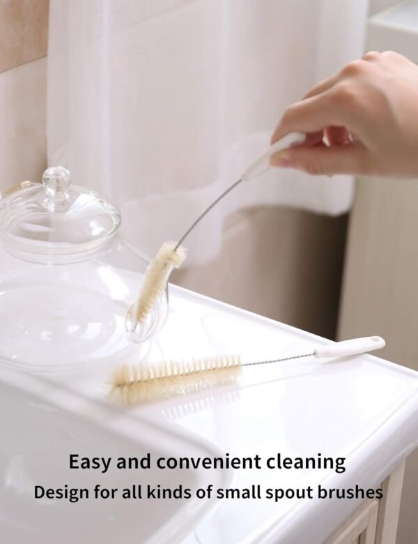 Bottle Brush Cleaner Set Long Handle Natural Pig Bristle Bottle Cleaning Kitchen Scrub for Water Bottle, Wine Decanter, Cup, Jug, Teapot, Baby Bottle, Pot, Straw (Jug Brush & Kettle Brush) - Image 9