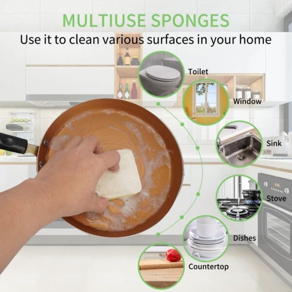 3 Natural Cellulose Loofah Sponges, Biodegradable Compostable, Scratch Resistant Kitchen Cleaning Sponges, Plastic Free Eco-Friendly Sustainable Double Sided Sponges, Kitchen Scrubber Body Scrubber - Image 5