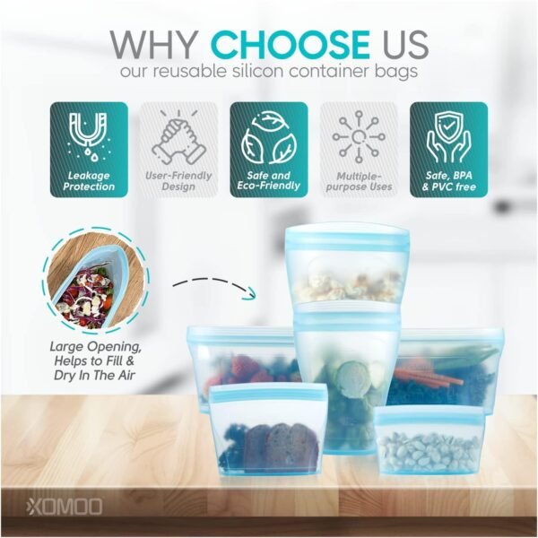 Reusable food container silicone bag, Upgrade second generation 6 Pcs Containers Storage, 100% Silicone Food Bag, Stand Up Preservation Rounded interior for easy cleaning. - Image 4