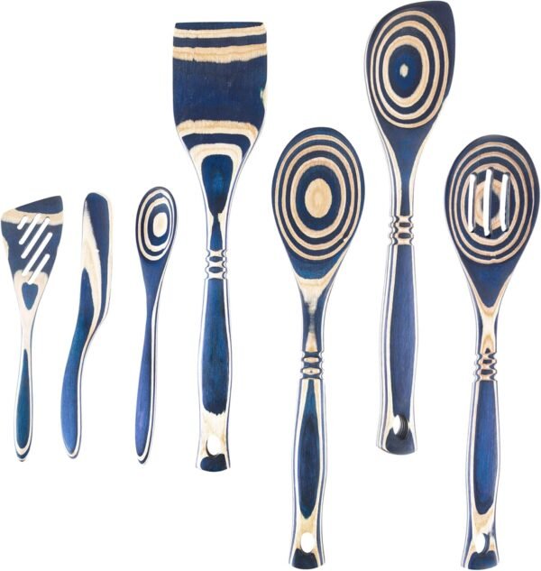 Exotic Pakkawood 7-Piece Kitchen Utensil Set - Spoon, Slotted Spoon, Spatula, Corner Spoon, Small Spoon, Small Spatula, & Spreader - Heat Resistant & Non-Stick Utensils