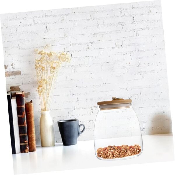 1pc Glass Storage Jar Snacks Storage Tank Airtight Coffee Container Kitchen Storage Jars Snack Containers Kitchen Storage Containers Coffee Tea Storage Tin Rice Jar Candy Jar Wood - Image 8