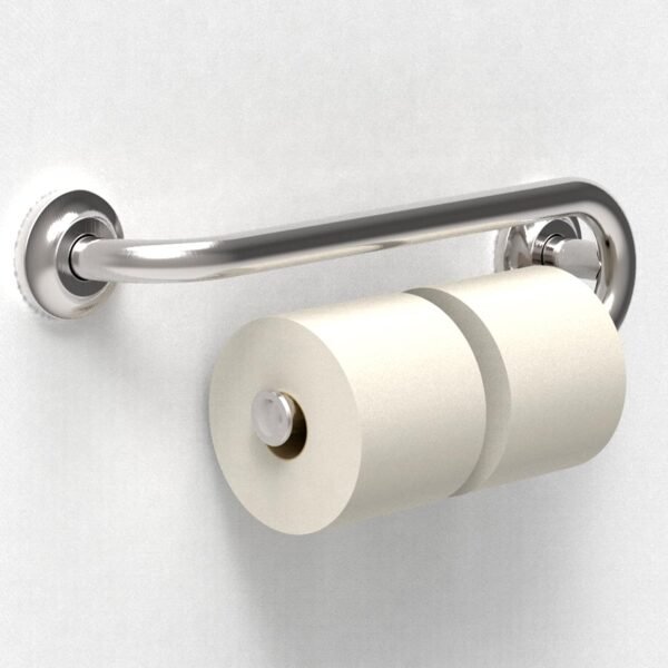 Grab Bar with Integrated Toilet Paper Holder for 2 Mega Rolls (Kitchen Paper Towel Holder or Bathroom Towel Bar), 16in Stud Mount, 250lbs Weight Support, Rustproof (Right, Brushed Nickel) - Image 3
