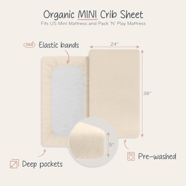 Mini Crib Sheet - Baby Boy & Baby Girl - Organic Cotton Fitted Crib Sheet - 24" x 38" - Baby Crib Sheets - Mini Crib Sheets Fitted - Baby Boy Crib Sheets - Crib Sheets for Baby Girl (Fog) - Image 2