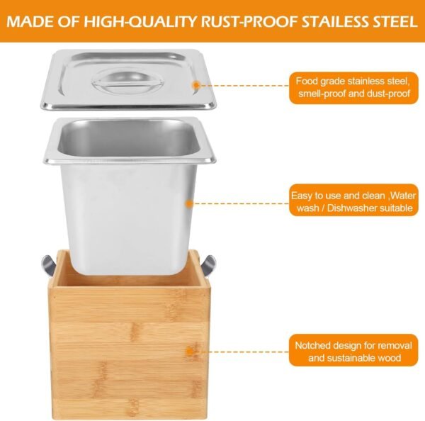 AQQHSAIN Compost Bin Kitchen with Lid Countertop Compost Bin Indoor Large Compost Bin Kitchen Odorless Smell Proof Composter Indoor with Stainless Steel Insert (Brown, 3L) - Image 3