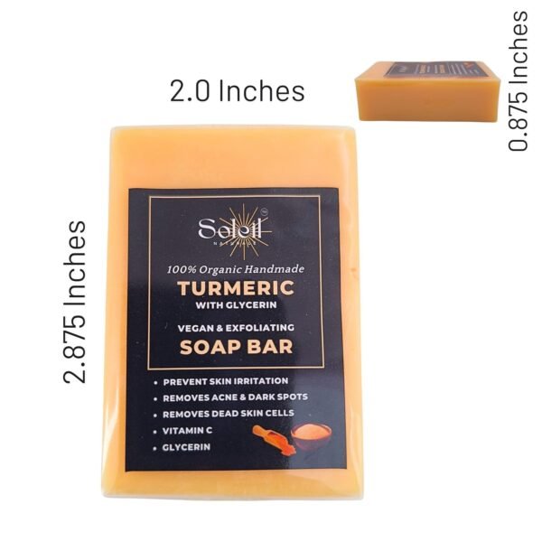 Pack of 2 - Organic Turmeric Face and Body Soap Bar, Vitamin C, Palm Oil, Olive Oil, Turmeric Oil, Turmeric Powder, with 1 Bamboo Wooden Soap Dish Tray - Birthday, Housewarming, Wedding Gift - Image 5