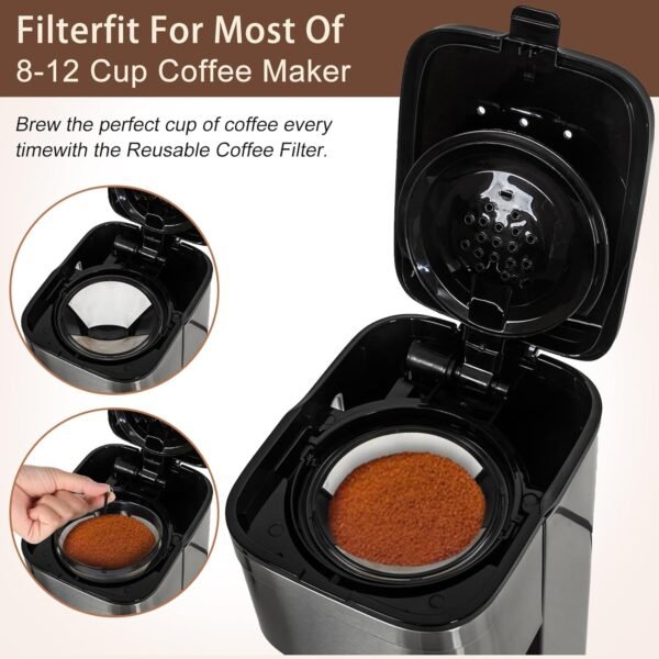 Reusable Coffee Filters, 8-12 Cup Premium Gold Coffee Filter Basket Cone Shape Permanent Basket Filter Coffee Maker Filters Compatible with Ninja Dual Brew Pro Reusable Coffee Filter - Image 4