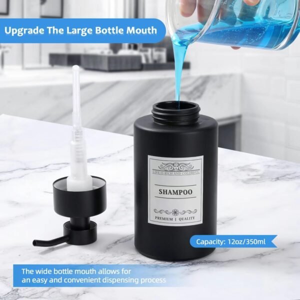 Black Soap Dispenser Bathroom Set,Glass Soap Dispenser with Stainless Steel Pump,12 Oz Liquid Hand and Dish Soap Dispenser Set with Tray,Shampoo and Conditioner Dispenser Bathroom Decor. - Image 4