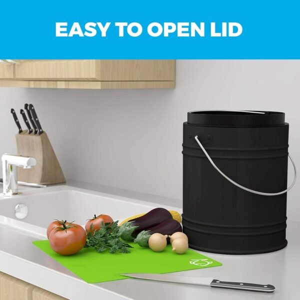 Cooler Kitchen 3 Liter Black Countertop Compost Bin - Kitchen compost bin with EZ-No Lock Lid, Plastic Liner & Charcoal Filters - Sturdy Construction & Odor-Free Seal to Prevent Smell, Dishwasher Safe - Image 3