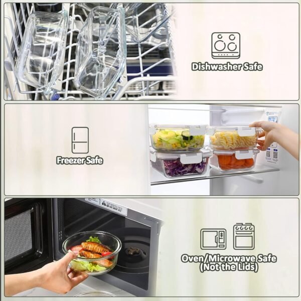 M MCIRCO 10-Pack Glass Food Storage Container with Lids, Airtight Glass Lunch Bento Boxes, Glass Meal Prep Container,Microwave, Oven, Freezer and Dishwasher Friendly, White - Image 4