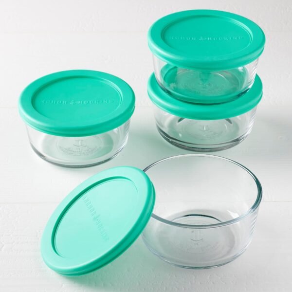 Anchor Hocking 2 Cup Glass Storage Containers with Lids, Set of 4 Glass Food Storage Containers with Mint SnugFit Lids - Image 7