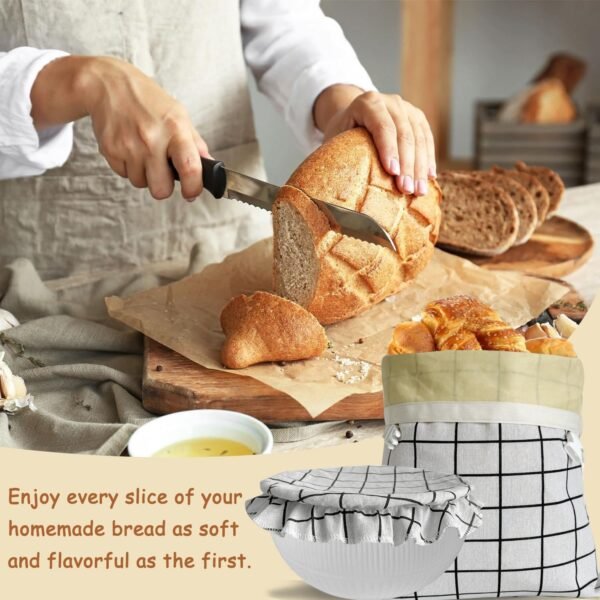 Reusable Beeswax Bread Bag,Linen Beeswax Bread Bags With Bowl Cover for Homemade Sourdough Bread,Freezer Storage Bag to Keep Fresh,Sourdough Bread Food Bag Baking Set - Image 6