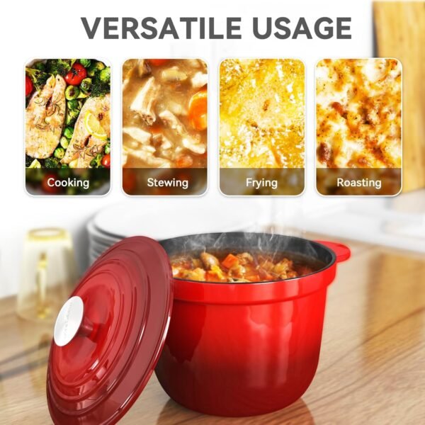 2 Quart Dutch Oven Pot with Lid, Enameled Cast Iron Dutch Oven, Cast Iron Pot for Cooking, Red - Image 7