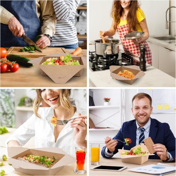 (Set of 50) 30oz Compostable Food Take Out Containers Disposable, Small Microwaveable Paper To Go Boxes, Grease Resistant Natural Kraft Cardboard Lunch Box, Takeout, Biodegradable, Eco-Friendly - Image 4
