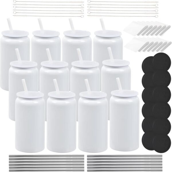 12 Pack 16 oz Sublimation Tumblers Blanks with Cup lid and straw,Stainless Steel double wall insulated Cups Blank, for Craft DIY…(white)