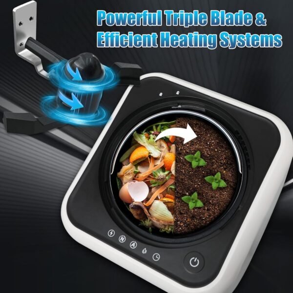 Electric Compost Bin Kitchen | 3L Smart Kitchen Waste Composter | Compost Machine for Apartment Countertop | Food Composter Indoor/Outdoor with 2 Detachable Carbon Filter - Image 4