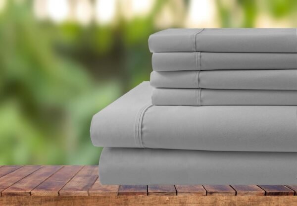 6 Piece Bedding Set, 100% Organic Cotton Bed Sheet Set 700 Thread Count, Crisp and Cooling Sateen Weave, Soft Breathable, Eco-Friendly, 12" Deep Pocket -(Light Grey, King)