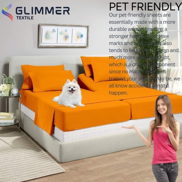 100% Organic Cotton| 1000tc| Split Queen Size 7pcs Sheet Set| Comfy & Very Soft| Comfort Like Hotel| Luxury Bed Sheets for Men & Women| deep Pocket 13 inch| Wrinkle Free| Orange - Image 5