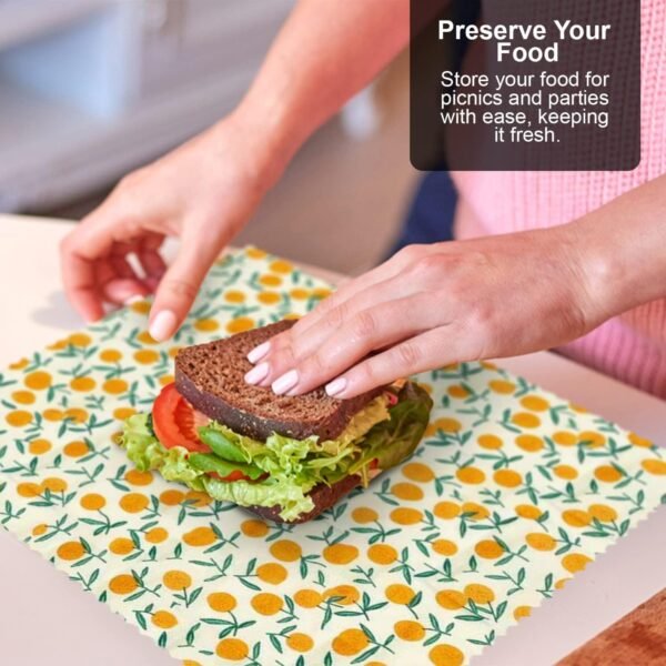 12 Pack - Eco-Friendly, Reusable, & Washable Container Set of Beeswax Food Wraps, Airtight Silicone Lids 6 - Beeswax Wraps, 6 - Silicone Lids - Image 2