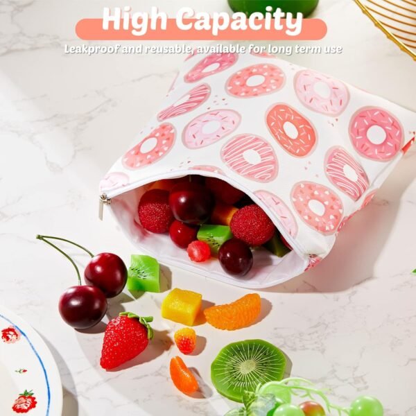 12 Pcs Reusable Snack Bags with Zipper Cute Sandwich Bags for Safety Washable Reusable Pouches Double Layer Leakproof Food Storage Pouch, 2 Sizes - Image 3