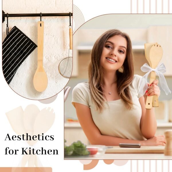 24 Sets Bamboo Spatula Bamboo Kitchen Utensils 12 Inch Flat Handle Bamboo Wok Spatula with Fishtail Ribbon for Kitchen Cooking Birthday Wedding Baby Shower Housewarming Party Gift - Image 6
