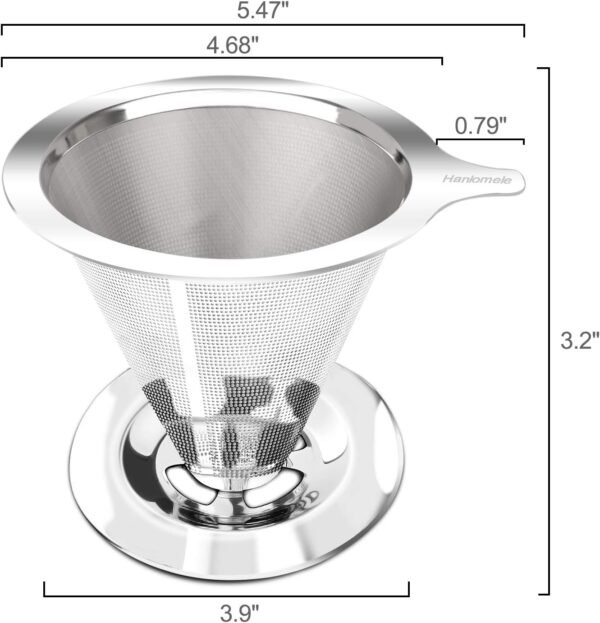 Pour Over Coffee Dripper, Paperless Reusable Coffee Filter, Pour Over Coffee Maker for Single Cup Brew, Double Mesh Design of Stainless Steel Cone Filter for Perfect Extraction (1-2 Cup) - Image 4