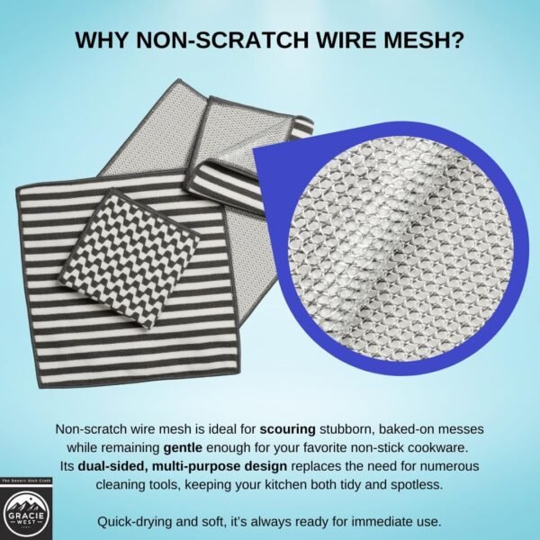 Severn Dish Cloths - No-Smell Dish Rags with Non-Scratch Wire Scrubber Side for Kitchen Cleaning. 4pk. Grime-Fighting Bamboo-Charcoal Microfiber 2-Sided Dishrags. Machine Wash + Dry. Gracie West - Image 4