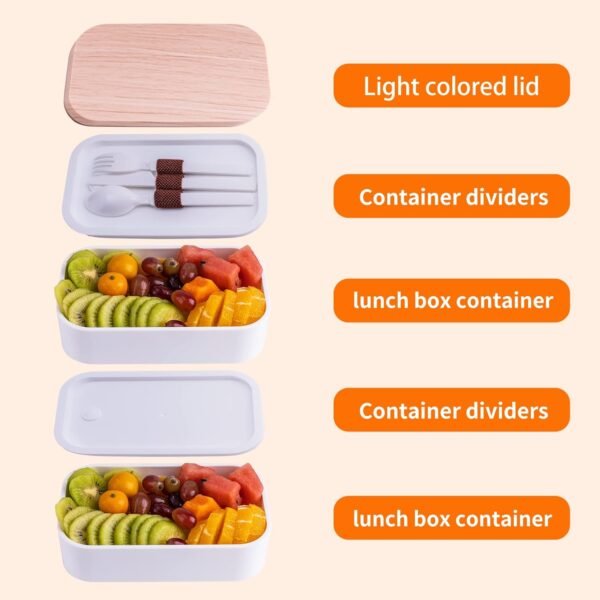 Bento Box Adult Lunch Box with lunch bag, Japanese Lunch Box Containers for Adult, Bento lunch Box with Leakproof 54OZ White - Image 2