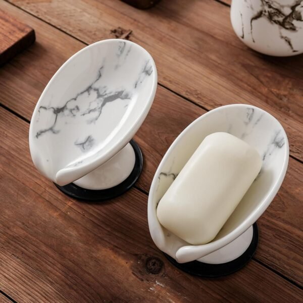 Soap Dish, Marble Soap Holder Self Draining Leaf Shape Soap Dishes,Ceramic soap Holder for Shower，Bathroom Sink, Kitchen (1, Marble) - Image 7