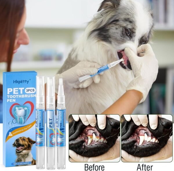 3PCS Pet Toothbrush Pen,Teeth Brightening Pen for Dog-Pet Dog/Cat Teeth Cleaning Pen for Dental Care,Dogs Cats Natural Plants Tartar Remover Tool - Image 3