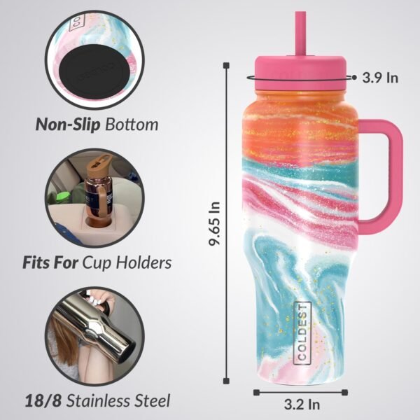 Coldest Tumbler with Handle and Straw Lid 3 Lids Insulated Reusable Stainless Steel Water Bottle Travel Mug | Gifts for Women Him Her | Limitless Collection (36oz, Amethyst) - Image 6