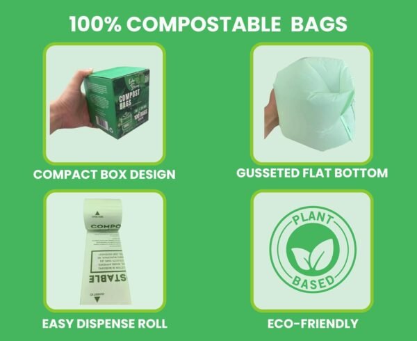 100% Compostable Trash Bags - 100 Count - Small 10 Litre/2.6 Gal Kitchen Food Waste Bags - Image 4