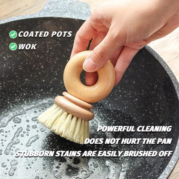 Kitchen Natural Beechwood Dish Brush with Handle Sisal Bristle Fruit Vegetable Scrubber Small Wooden Brush Designed for Cleaning Pot, Pan, Plate, Bowl and Utensil (Donut Shaped) - Image 7