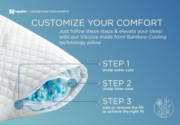 Cooling Pillow for hot Sleepers - Bed Pillows Queen Size Premium Set of 2 - Adjustable Shredded Memory Foam - Medium to Firm Pillows for Back, Stomach & Side Sleepers -Washable Cover - Image 6