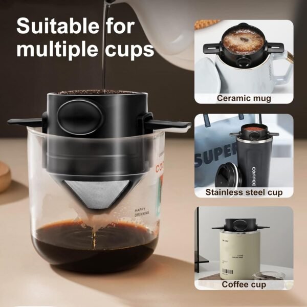 Pour Over Coffee Dripper, Reusable Stainless Steel Pour Over Coffee Filters, Easy to Clean Camping Coffee Filter, Portable Collapsible Coffee Maker, Paperless Travel Coffee Makers - Image 3
