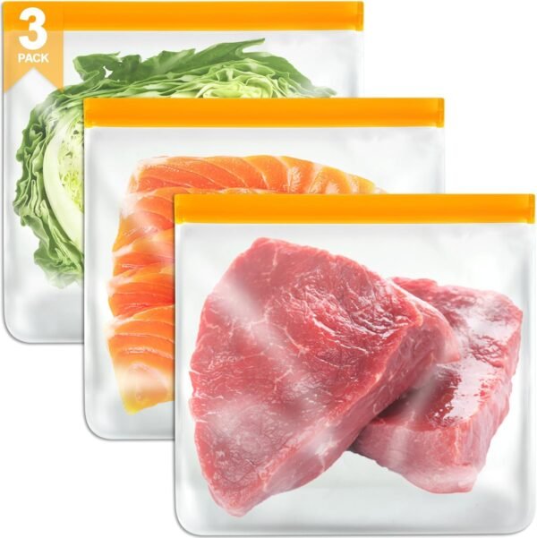 Gallon Freezer Bags, Reusable Ziplock Bags Silicone Bags Reusable Food Storage Bags, Large Zip Lock Bags Gallon, Lunch Home Fridge Kitchen Organization Storage Meal Prep Freezer Containers Sets