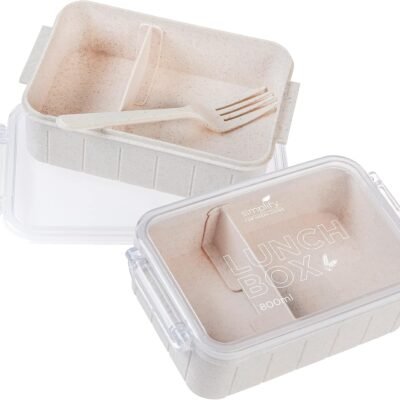 Simplify for Green Living 2 Pack Eco-Friendly Natural Lunch Box Set | Food Container | 2 Compartment | Plant Based | Meal Prep