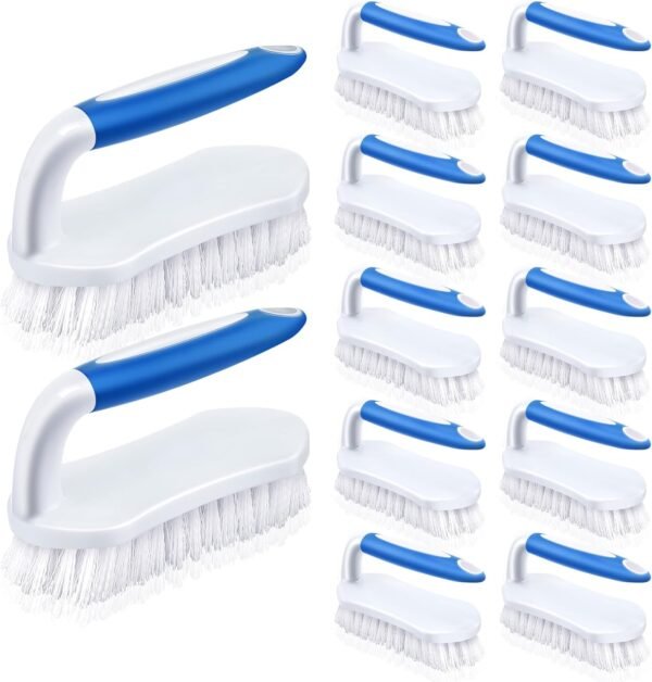 Lallisa 12 Pcs Scrub Brush for Cleaning Comfortable to Grip Heavy-Duty Brushes Bulk with Handle Flexible Stiff Bristles Scrubber Brush for Shower Carpet Kitchen Floor Tiles (Blue)