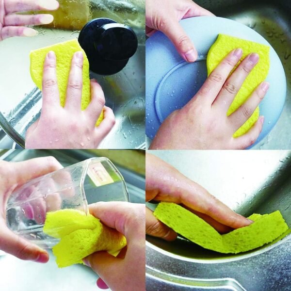 Cellulose Sponges Kitchen, for Washing Dishes, in Bulk, 24 Pack (3 Count x 8 Individually Wrapped + 2 Free Scouring Pads), 100% Natural Biodegradable - Image 6